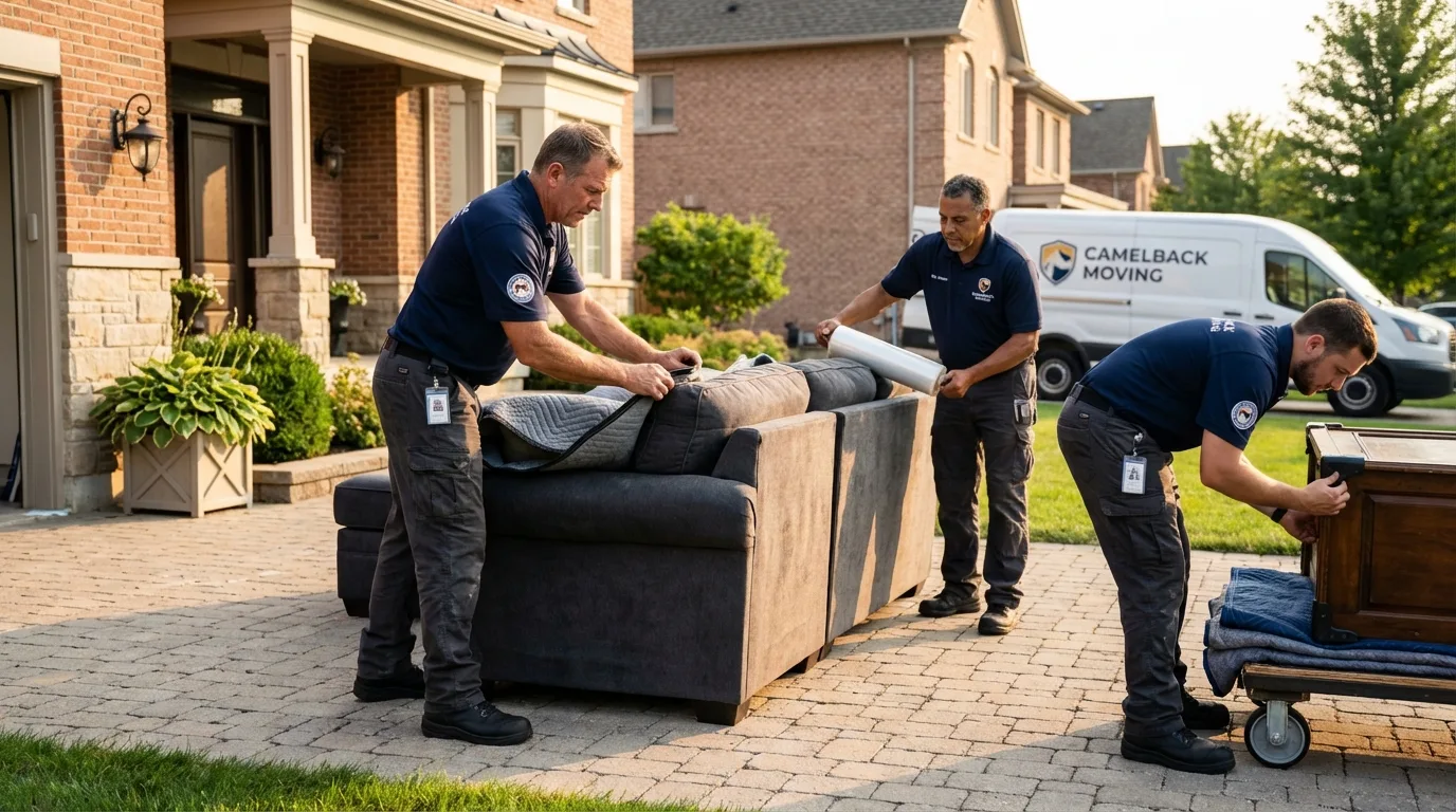 Large estate moving crew wrapping furniture in Stapleton, NE